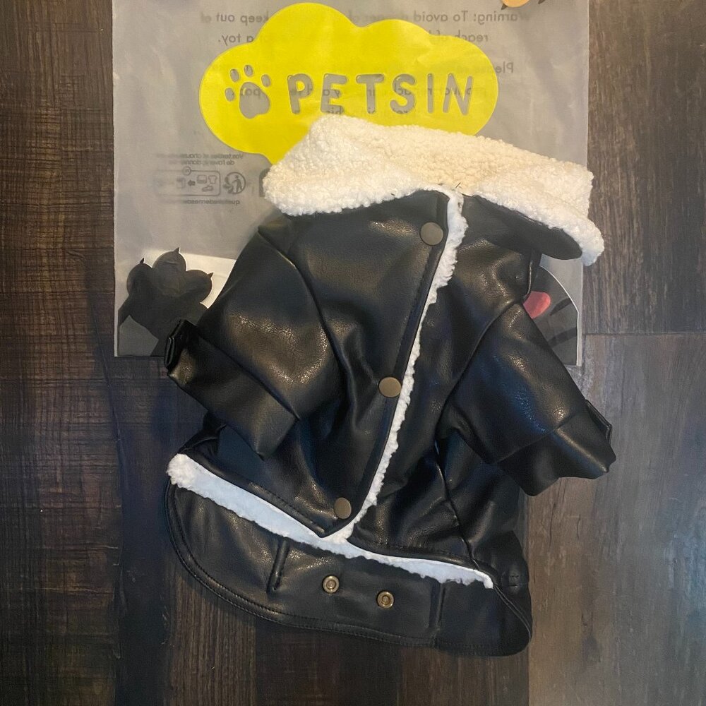 PETSIN Black Faux Leather Fleece Jacket w/ Embroidery Sizes Med & Lrg New - Picture 9 of 12